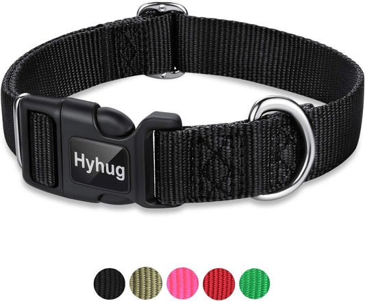 Medium Dog Collar - Durable Black Nylon with Heavy-Duty Quick-Release Buckle, Adjustable Fit